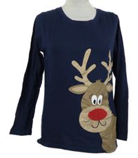 Dámské tmavomodré vánoční triko se sobem Blue Motion 