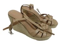 Dámské pudrové koženkové sandály/espadrilky na klínku vel. 39