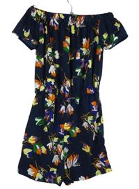 Dámský tmavomodrý květovaný letní overal s lodičkovým výstřihem Atmosphere 