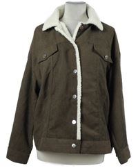 Dámská hnědá manšestrová košilová bunda s huňatým límcem Shein