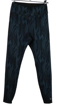 Dámské černo-petrolejové vzorované sportovní funkční legíny