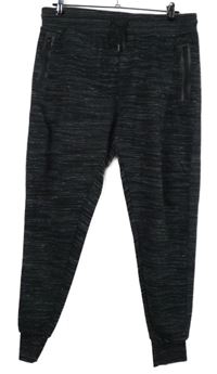 Pánské černo-šedé melírované cuff tepláky Primark 