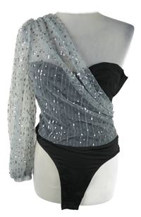 Dámské černo-šedé tylové asymetrické body s flitry MissGuided 