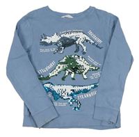 Světlemodrá mikina s dinosaury z flitrů H&M