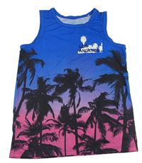 Modro-růžové tílko s palmami a nápisem Primark
