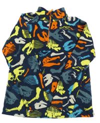 Tmavomodro-barevná fleecová funkční mikina s lebkami dinosaurů Mountain Warehouse