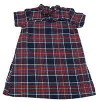 Tmavomodro-červeno-bílé koskované flanelové šaty Next