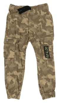 Hnědé army plátěné cuff cargo kalhoty s nápisem F&F