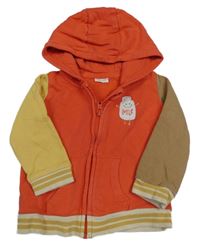 Červeno-béžovo-žlutá propínací mikina s nášivkou a kapucí Next