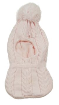 Světlerůžová pletená kukla s bambulí