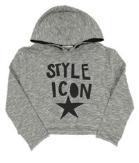 Nové - šedá melírovaná crop mikina s nápisem a kapucí Tammy