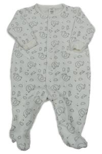 Bílý sametový overal se slony a mráčky baby club