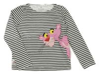 Bílo-černé pruhované triko s Růžovým Panterem H&M