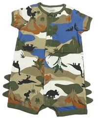 Khaki-hnědo-modrý army kraťasový overal s dinosaury Carter's
