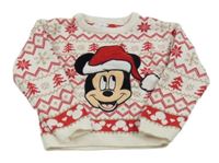 Bílo-červený vzorovaný svetr s Mickeym Disney