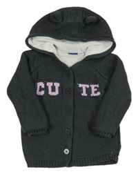 Tmavošedý propínací zateplený svetr s nápisem a kapucí Lupilu