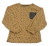 Hnědé puntíkaté žebrované triko s kapsou Nutmeg