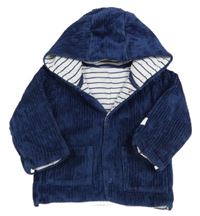 Tmavomodrá sametová žebrovaná propínací podšitá mikina s kapucí M&S