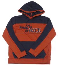 Cihlovo-tmavomodrá mikina s nápisem a kapucí S. Oliver