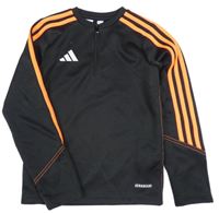 Černá sportovní funkční mikina s oranžovými pruhy a logem Adidas