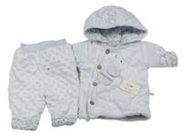 2Set - Světlemodrý plyšový zateplený kabátek se slonem a kapucí + minky kalhoty 
