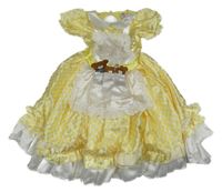 Kostým - Žluto-bílé kostkované saténové šaty s medvídky 