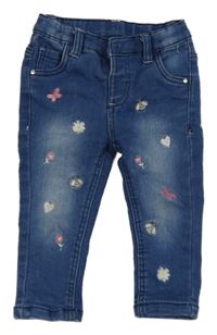 Modré teplákové skinny rifle s motýly Ergee