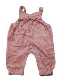 Starorůžové sametové laclové tepláky s volánkem