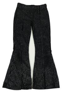 Černo-stříbrné sametové flare kalhoty Dunnes