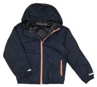 Tmavomodrá šusťáková nepromokavá bunda s kapucí 