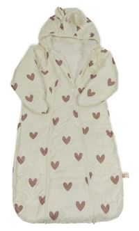 Smetanový šusťákový zimní fusak se srdíčky a kapucí