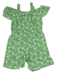 Zeleno-bílý květovaný kraťasový overal River Island