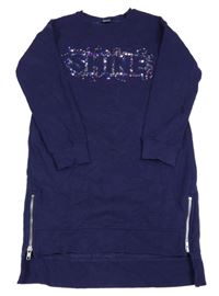 Lilkové teplákové šaty s nápisem a flitry Next