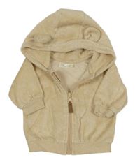 Béžová sametová propínací mikina s kapucí 