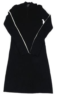 Černé pletené žebrované šaty s bílým pruhem a zipem C&A