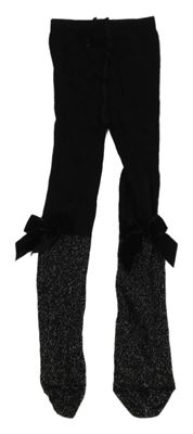 Černo-stříbrné punčocháče s mašlemi 