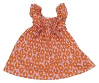 Růžovo-oranžové květované šaty s volánky Zara