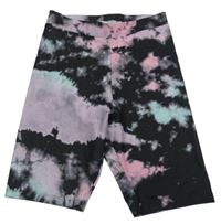 Černo-růžovo-světlemodré batikované sportovní elastické kraťasy H&M