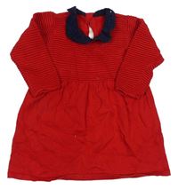 Červené pletené žebrované šaty s límečkem 