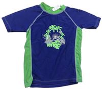 Tmavomodro-zelené UV tričko s listy Pusblu