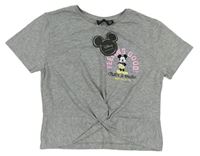 Šedé crop tričko s Mickeym a uzlem zn. Primark