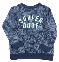 Tmavomodrá mikina s listy a nápisem Primark
