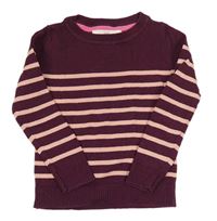 Vínovo-světlerůžový pruhovaný svetr H&M