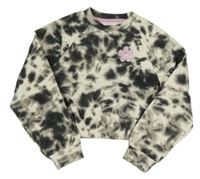 Černo-bílá vzorovaná crop mikina s kytičkou Primark 