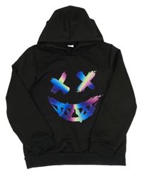 Černá mikina se smajlíkem a kapucí 