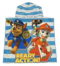 Modro-bílé pruhované froté osuškové pončo s Paw Patrol a kapucí