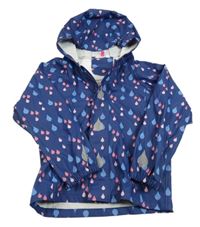 Tmavomodrá nepromokavá bunda s kapkami a kapucí 