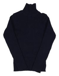 Tmavomodrý žebrovaný svetr s rolákem 