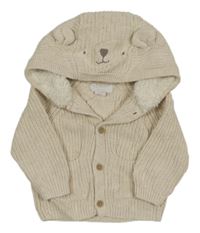 Béžový propínací svetr s kapucí- medvěd Primark