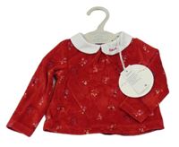 Nové - Červená sametová mikina s kytičkami a límečkem Leigh Tucker 